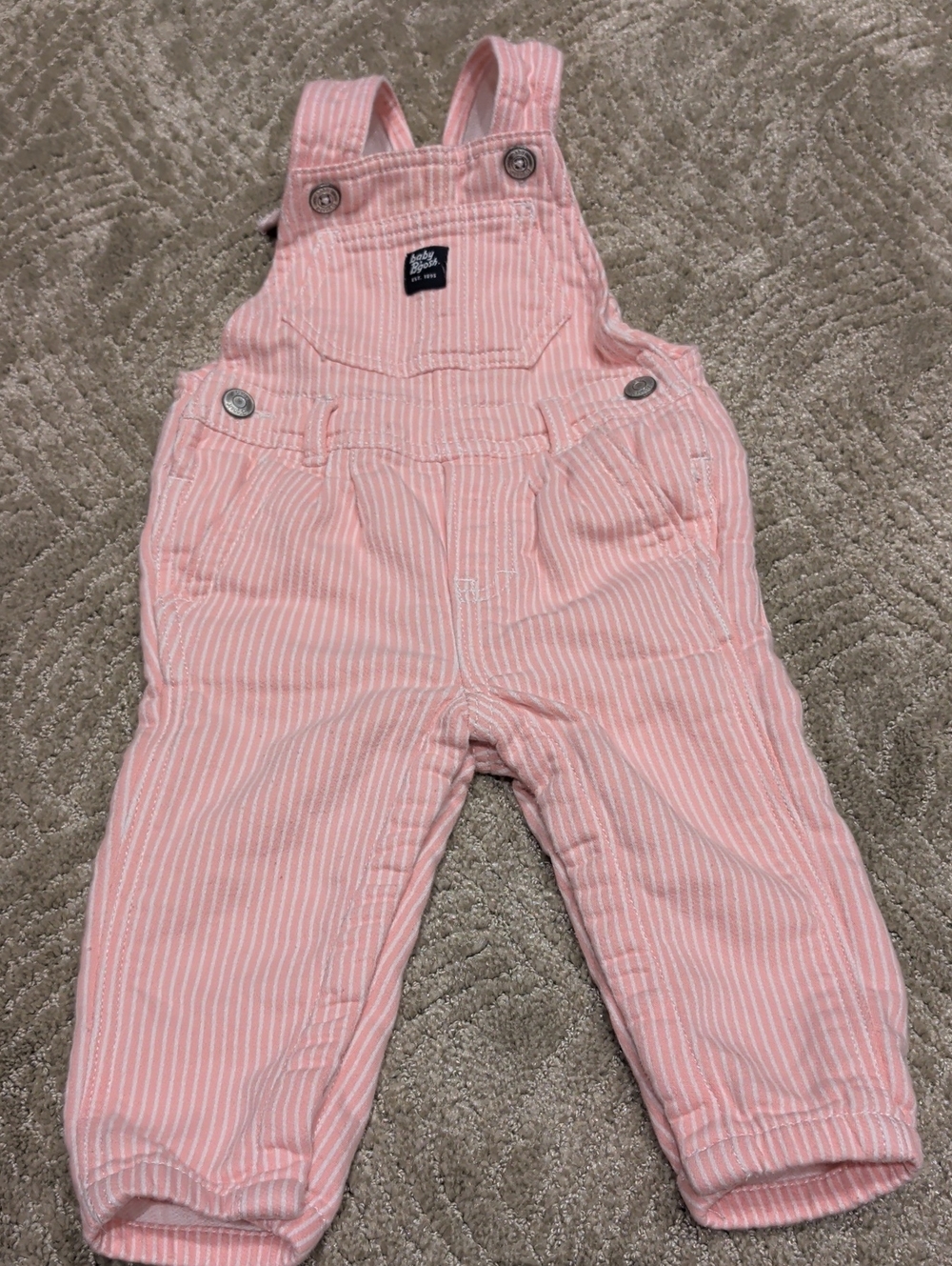 Carter's Light Pink and White Striped Cotton Overalls
